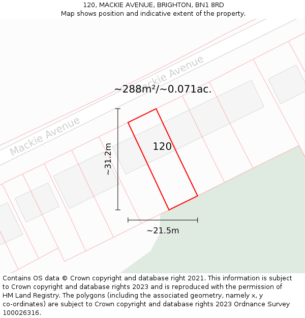 120, MACKIE AVENUE, BRIGHTON, BN1 8RD: Plot and title map