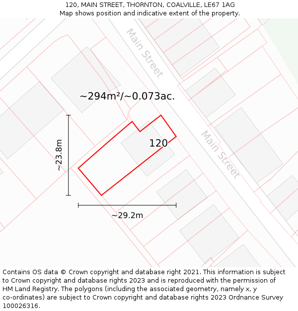 120, MAIN STREET, THORNTON, COALVILLE, LE67 1AG: Plot and title map