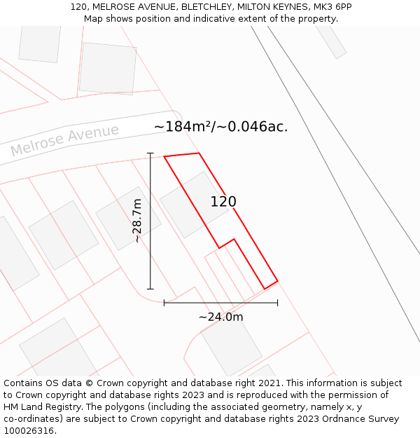 120, MELROSE AVENUE, BLETCHLEY, MILTON KEYNES, MK3 6PP: Plot and title map