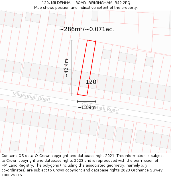 120, MILDENHALL ROAD, BIRMINGHAM, B42 2PQ: Plot and title map