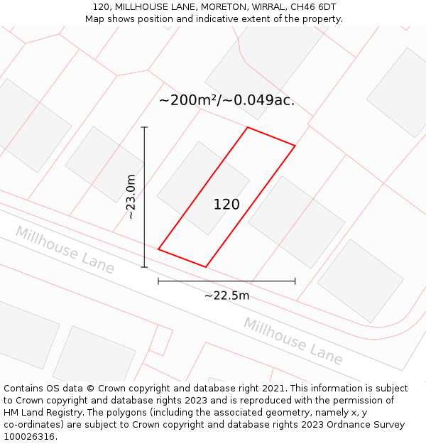 120, MILLHOUSE LANE, MORETON, WIRRAL, CH46 6DT: Plot and title map