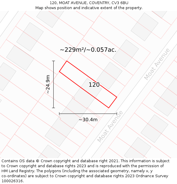 120, MOAT AVENUE, COVENTRY, CV3 6BU: Plot and title map