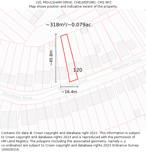 120, MOULSHAM DRIVE, CHELMSFORD, CM2 9PZ: Plot and title map