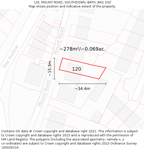 120, MOUNT ROAD, SOUTHDOWN, BATH, BA2 1NZ: Plot and title map