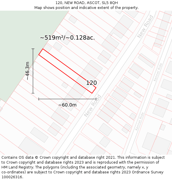 120, NEW ROAD, ASCOT, SL5 8QH: Plot and title map