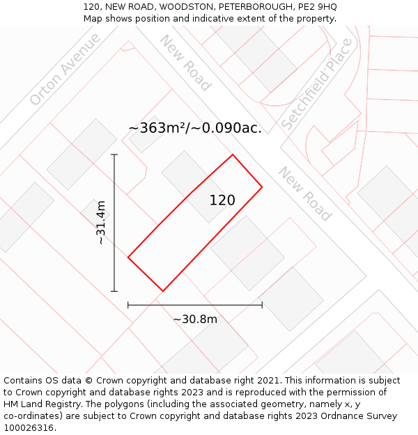 120, NEW ROAD, WOODSTON, PETERBOROUGH, PE2 9HQ: Plot and title map