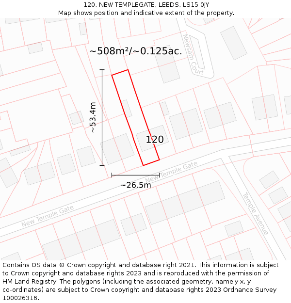 120, NEW TEMPLEGATE, LEEDS, LS15 0JY: Plot and title map