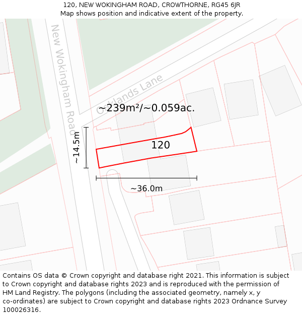 120, NEW WOKINGHAM ROAD, CROWTHORNE, RG45 6JR: Plot and title map