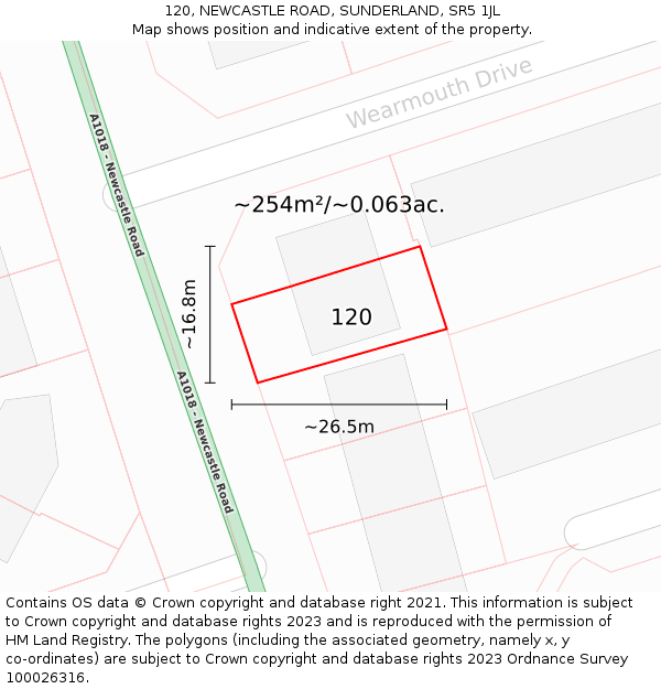 120, NEWCASTLE ROAD, SUNDERLAND, SR5 1JL: Plot and title map