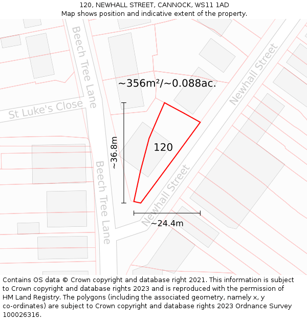 120, NEWHALL STREET, CANNOCK, WS11 1AD: Plot and title map