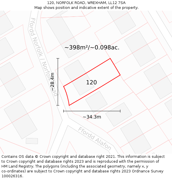 120, NORFOLK ROAD, WREXHAM, LL12 7SA: Plot and title map