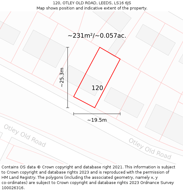 120, OTLEY OLD ROAD, LEEDS, LS16 6JS: Plot and title map