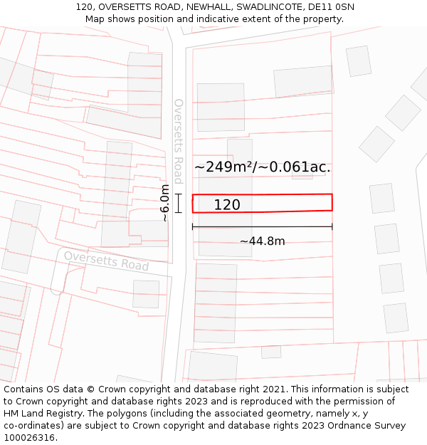 120, OVERSETTS ROAD, NEWHALL, SWADLINCOTE, DE11 0SN: Plot and title map