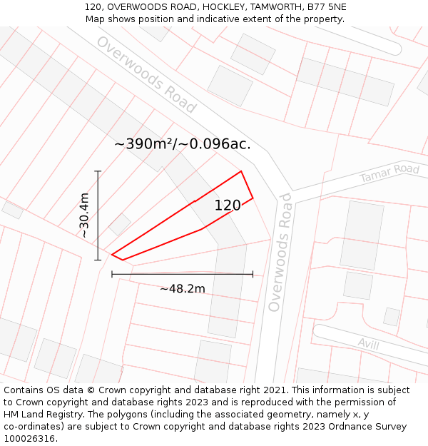 120, OVERWOODS ROAD, HOCKLEY, TAMWORTH, B77 5NE: Plot and title map