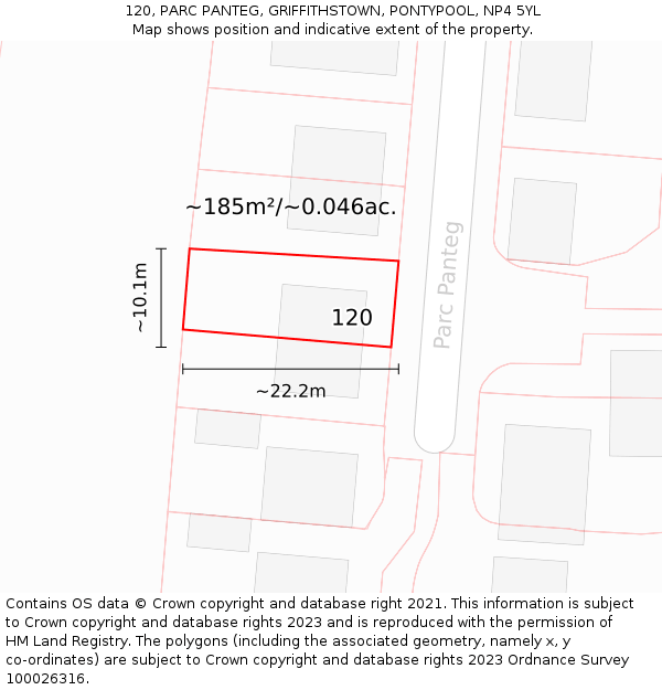 120, PARC PANTEG, GRIFFITHSTOWN, PONTYPOOL, NP4 5YL: Plot and title map