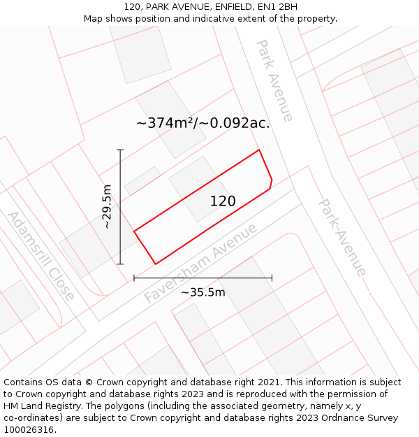 120, PARK AVENUE, ENFIELD, EN1 2BH: Plot and title map