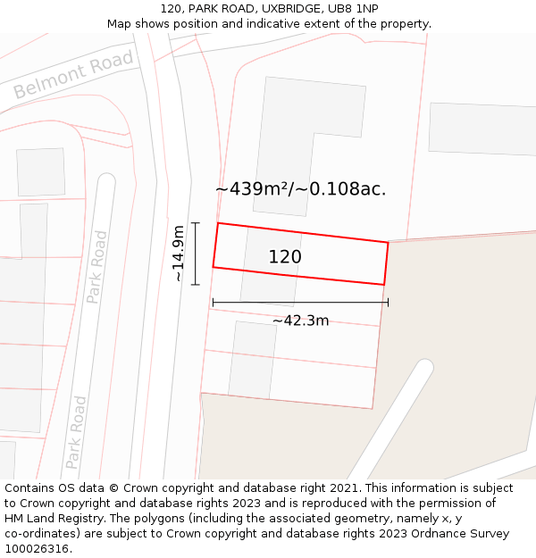 120, PARK ROAD, UXBRIDGE, UB8 1NP: Plot and title map