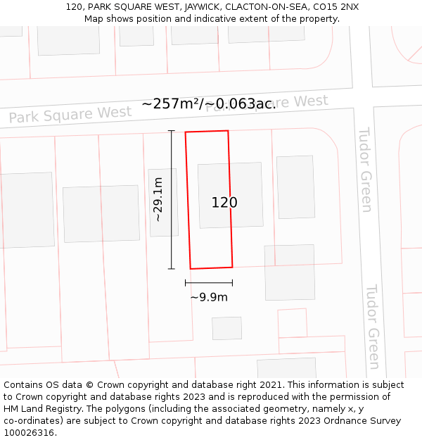 120, PARK SQUARE WEST, JAYWICK, CLACTON-ON-SEA, CO15 2NX: Plot and title map