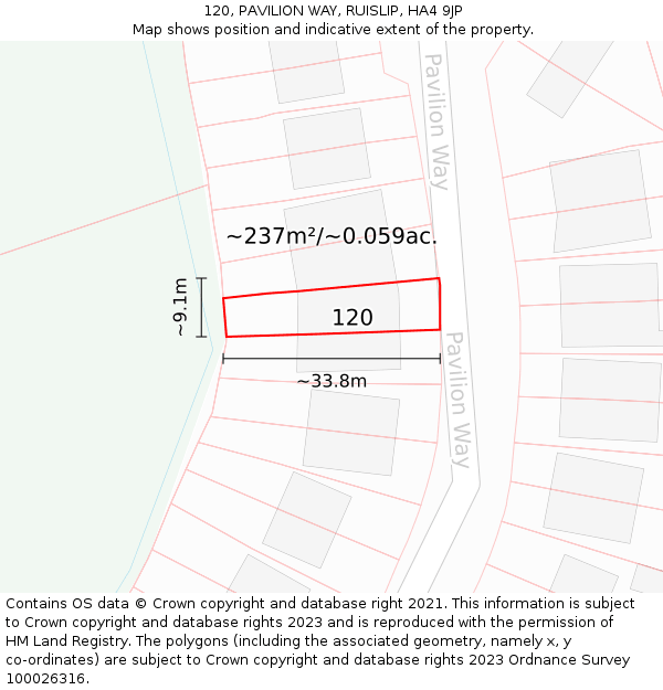 120, PAVILION WAY, RUISLIP, HA4 9JP: Plot and title map