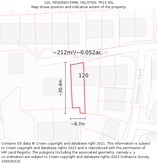 120, PENDEEN PARK, HELSTON, TR13 0SL: Plot and title map