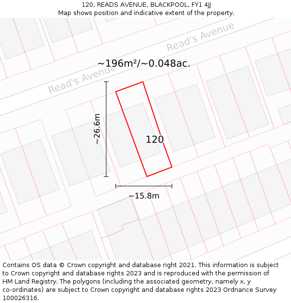 120, READS AVENUE, BLACKPOOL, FY1 4JJ: Plot and title map