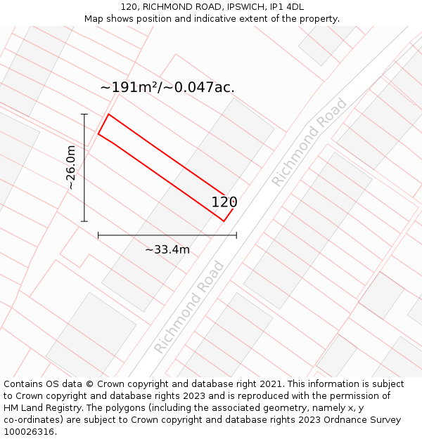 120, RICHMOND ROAD, IPSWICH, IP1 4DL: Plot and title map