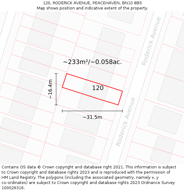 120, RODERICK AVENUE, PEACEHAVEN, BN10 8BS: Plot and title map