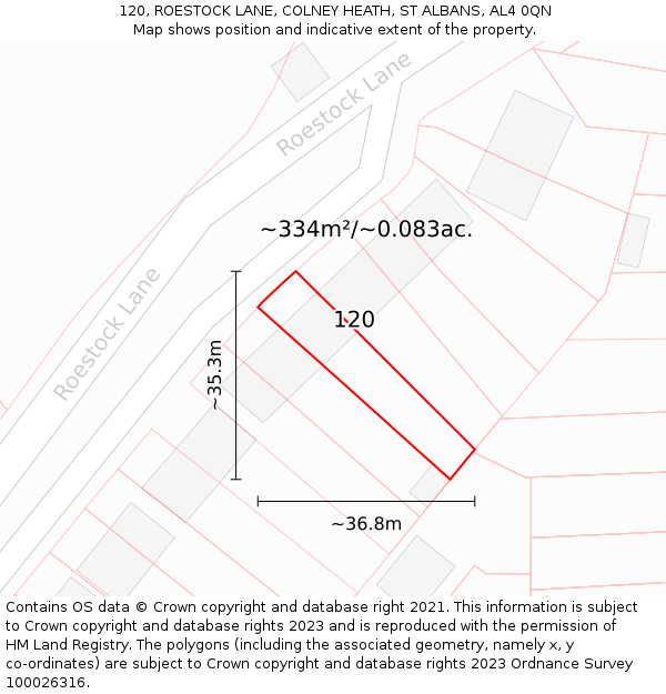 120, ROESTOCK LANE, COLNEY HEATH, ST ALBANS, AL4 0QN: Plot and title map