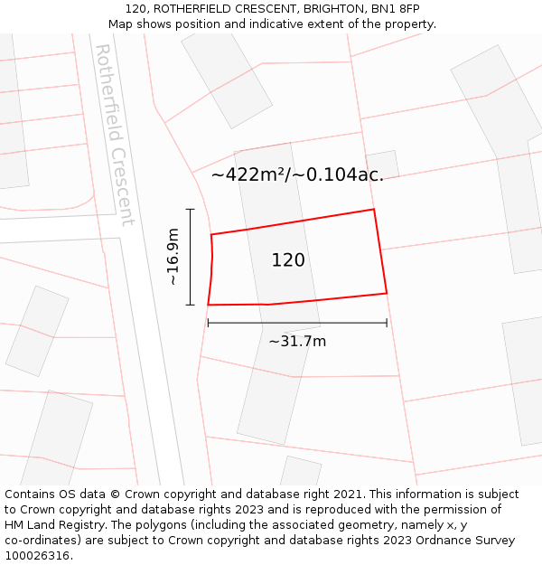 120, ROTHERFIELD CRESCENT, BRIGHTON, BN1 8FP: Plot and title map