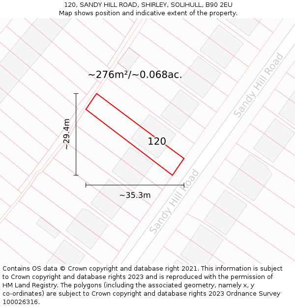 120, SANDY HILL ROAD, SHIRLEY, SOLIHULL, B90 2EU: Plot and title map