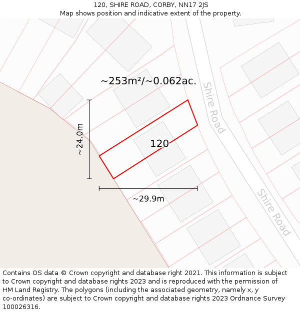 120, SHIRE ROAD, CORBY, NN17 2JS: Plot and title map