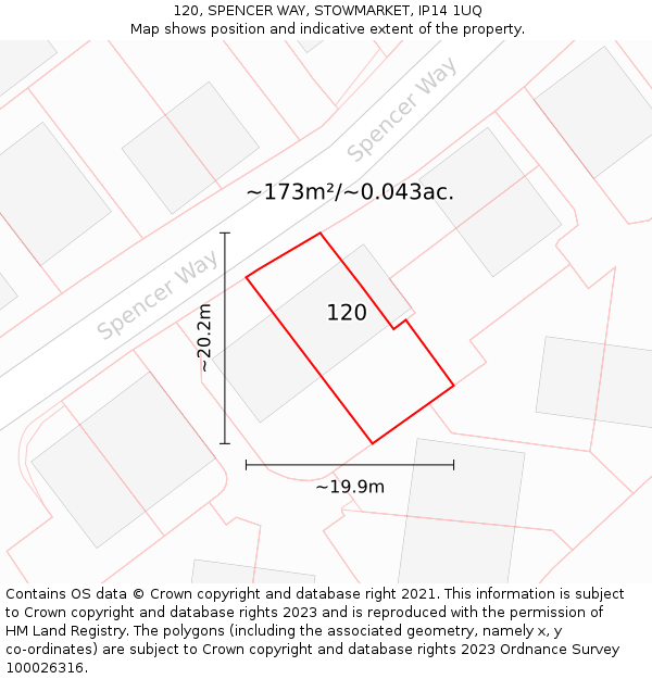 120, SPENCER WAY, STOWMARKET, IP14 1UQ: Plot and title map