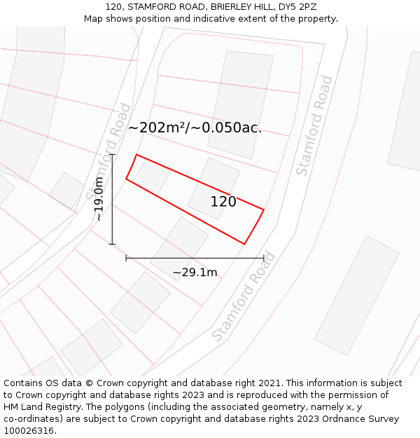 120, STAMFORD ROAD, BRIERLEY HILL, DY5 2PZ: Plot and title map