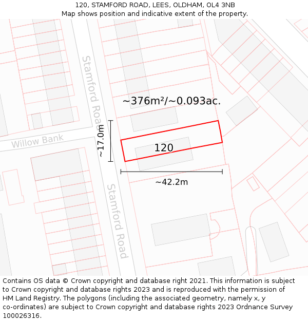 120, STAMFORD ROAD, LEES, OLDHAM, OL4 3NB: Plot and title map
