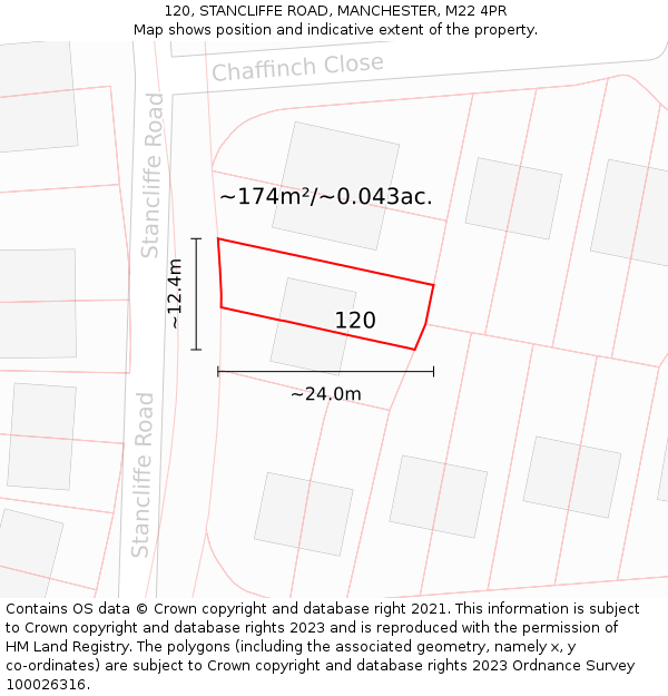 120, STANCLIFFE ROAD, MANCHESTER, M22 4PR: Plot and title map