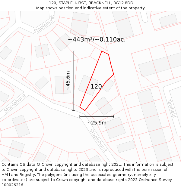 120, STAPLEHURST, BRACKNELL, RG12 8DD: Plot and title map