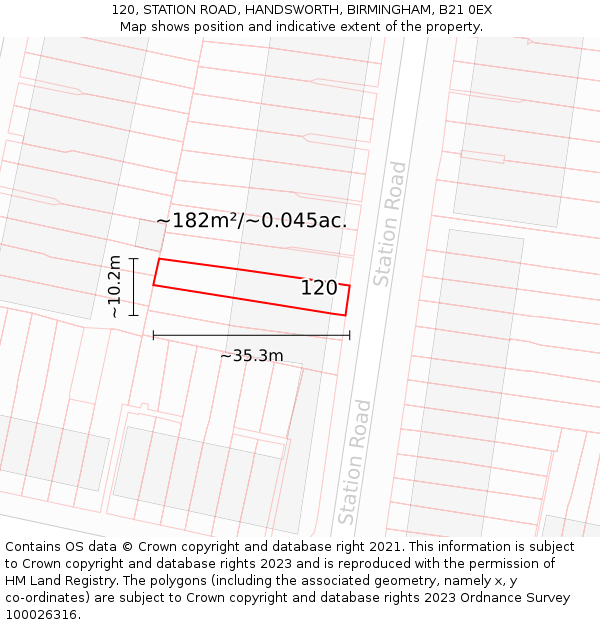 120, STATION ROAD, HANDSWORTH, BIRMINGHAM, B21 0EX: Plot and title map