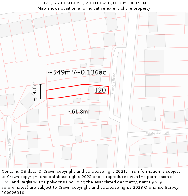 120, STATION ROAD, MICKLEOVER, DERBY, DE3 9FN: Plot and title map