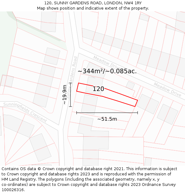 120, SUNNY GARDENS ROAD, LONDON, NW4 1RY: Plot and title map