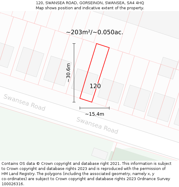 120, SWANSEA ROAD, GORSEINON, SWANSEA, SA4 4HQ: Plot and title map