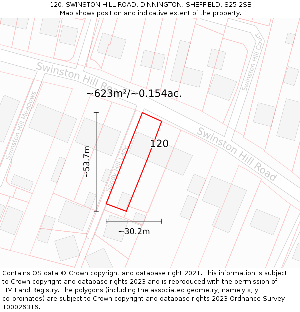 120, SWINSTON HILL ROAD, DINNINGTON, SHEFFIELD, S25 2SB: Plot and title map