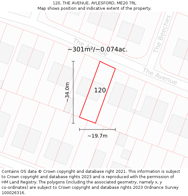 120, THE AVENUE, AYLESFORD, ME20 7RL: Plot and title map