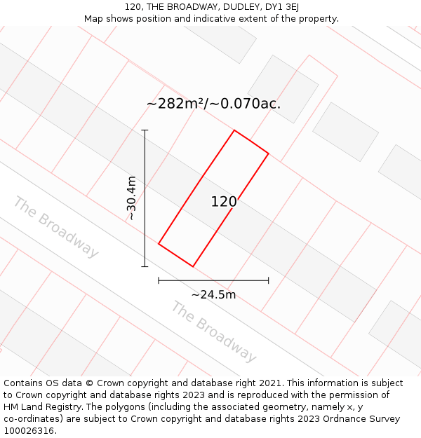 120, THE BROADWAY, DUDLEY, DY1 3EJ: Plot and title map