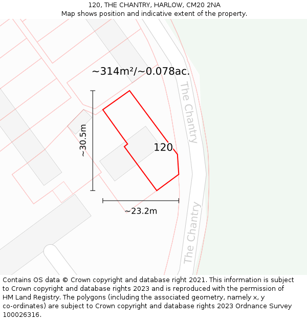 120, THE CHANTRY, HARLOW, CM20 2NA: Plot and title map