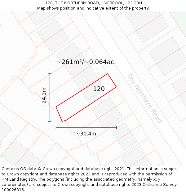 120, THE NORTHERN ROAD, LIVERPOOL, L23 2RH: Plot and title map