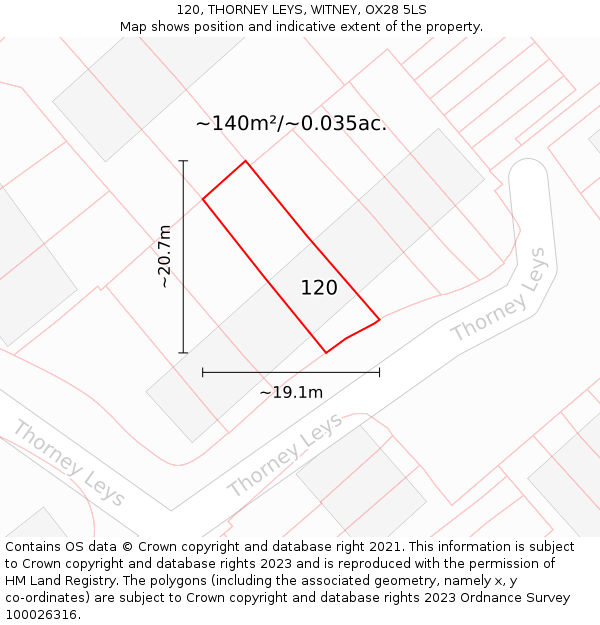 120, THORNEY LEYS, WITNEY, OX28 5LS: Plot and title map