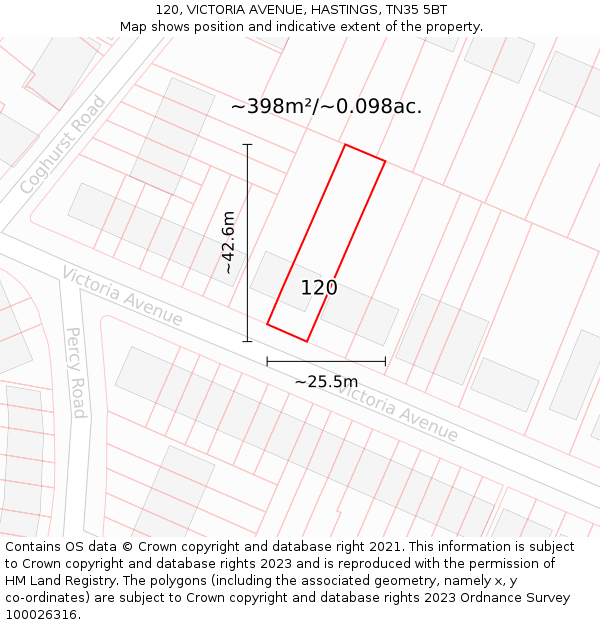 120, VICTORIA AVENUE, HASTINGS, TN35 5BT: Plot and title map