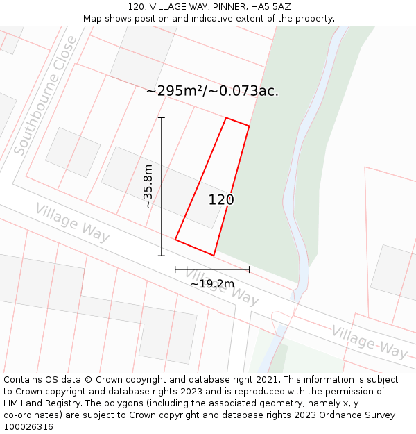 120, VILLAGE WAY, PINNER, HA5 5AZ: Plot and title map