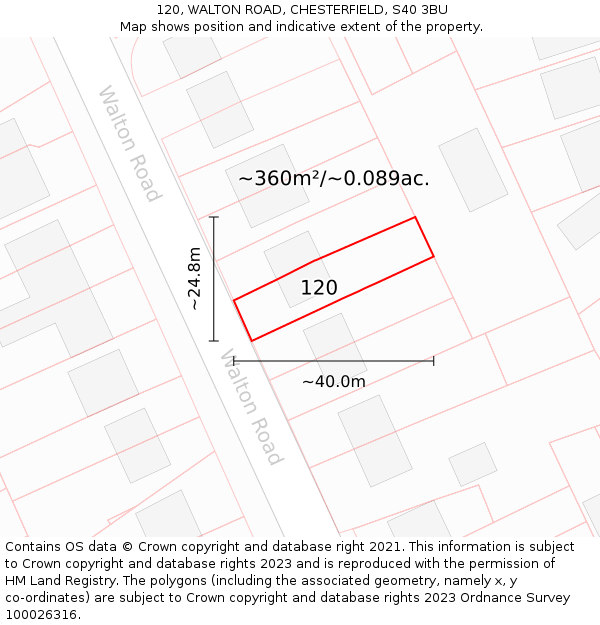 120, WALTON ROAD, CHESTERFIELD, S40 3BU: Plot and title map