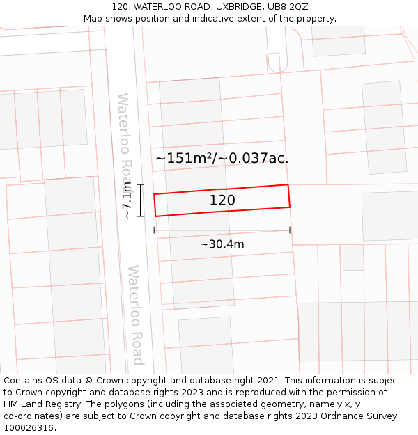 120, WATERLOO ROAD, UXBRIDGE, UB8 2QZ: Plot and title map